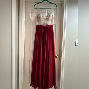 See thru top sequin dress with slit